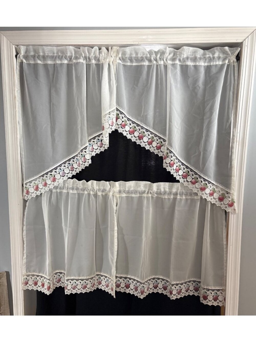 Cream Apple Kitchen Curtains Swag & Tier Set 60" W x 30" L & 60" W x 24" L